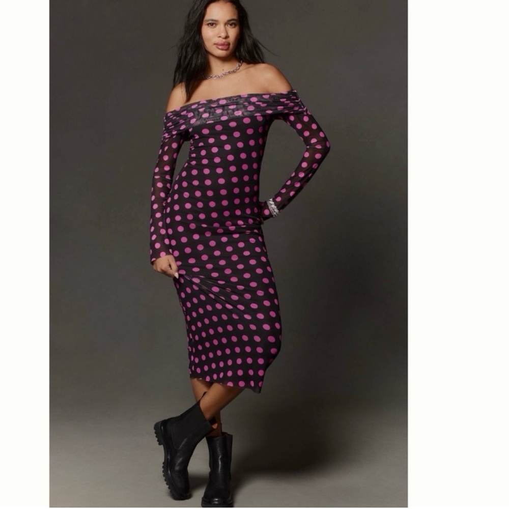 AFRM Long Sleeve Pink Polka Dot Dress